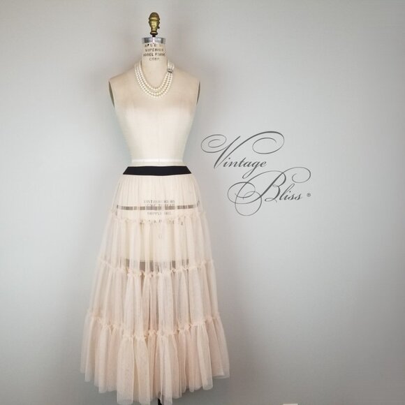 Vintage Style Cream Sheer Ruffled Midi Petticoat Crinoline * Ladies Size Medium - Picture 1 of 7